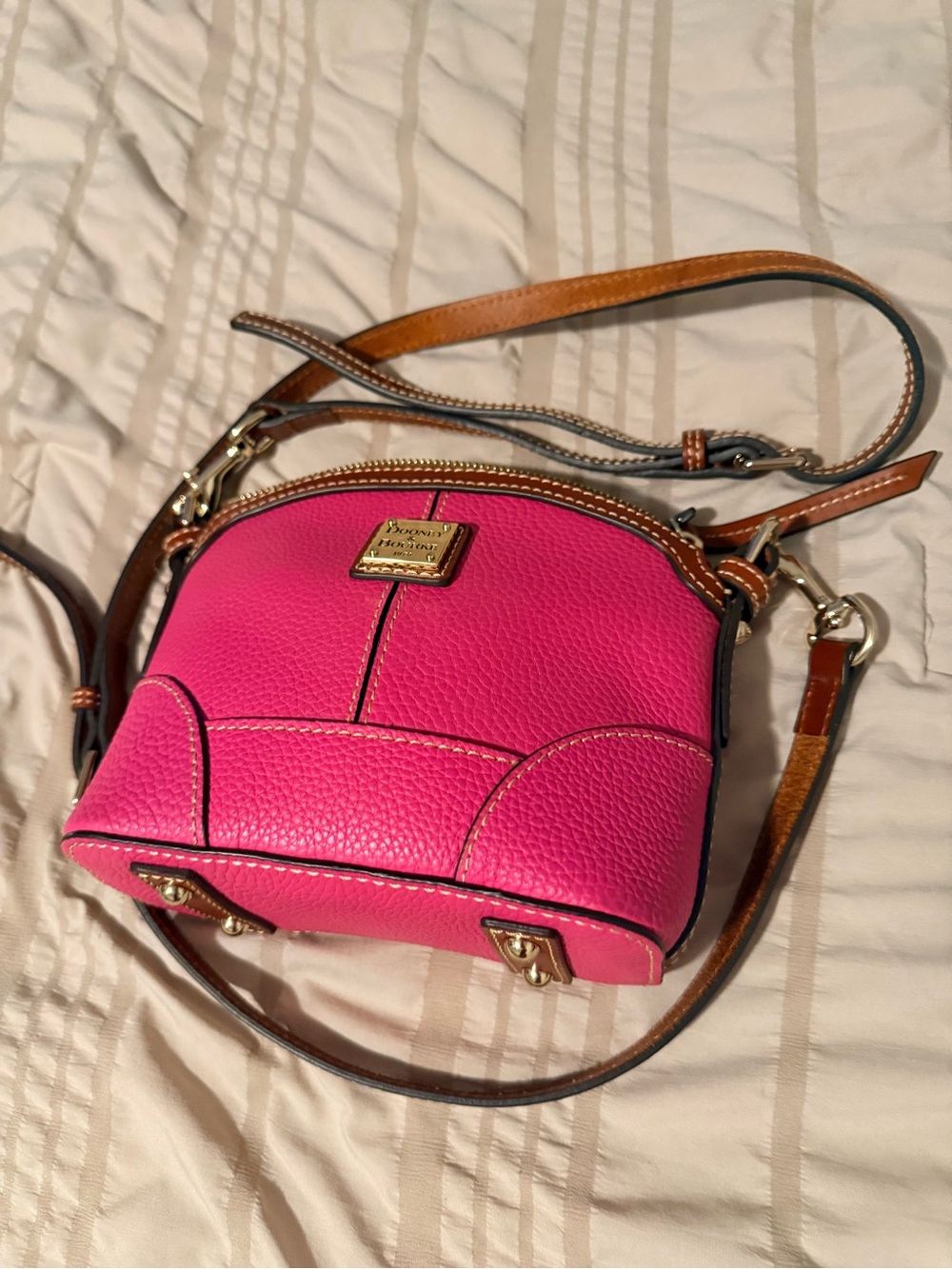 Dooney & Bourke Hot Pink Pebble Leather Crossbody with Tan Trim